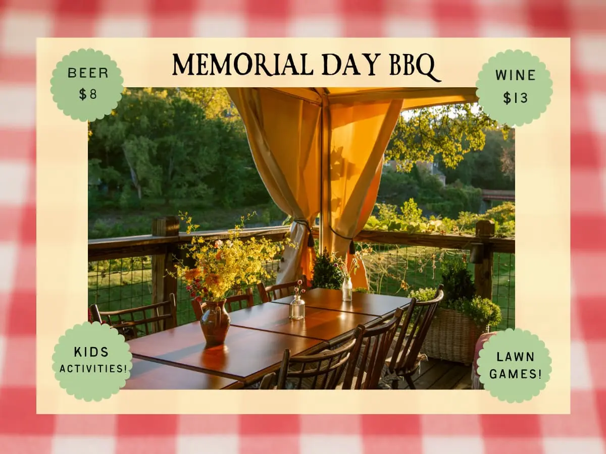 The riverside deck at The Six Bells dressed for a summer cookout